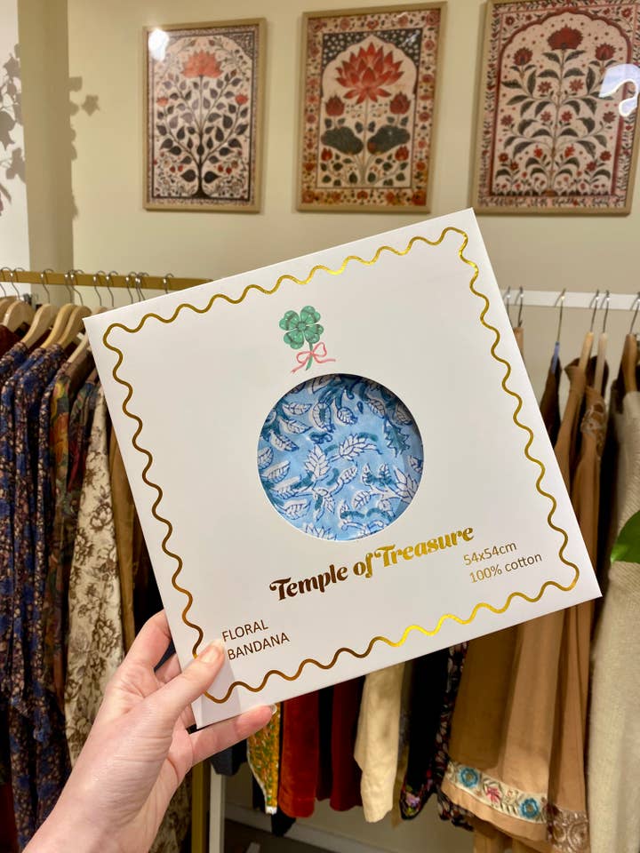 Helena Indian Cotton Bandana in Blue Blockprint gift box (Copy) for wholesale by Temple of Treasure