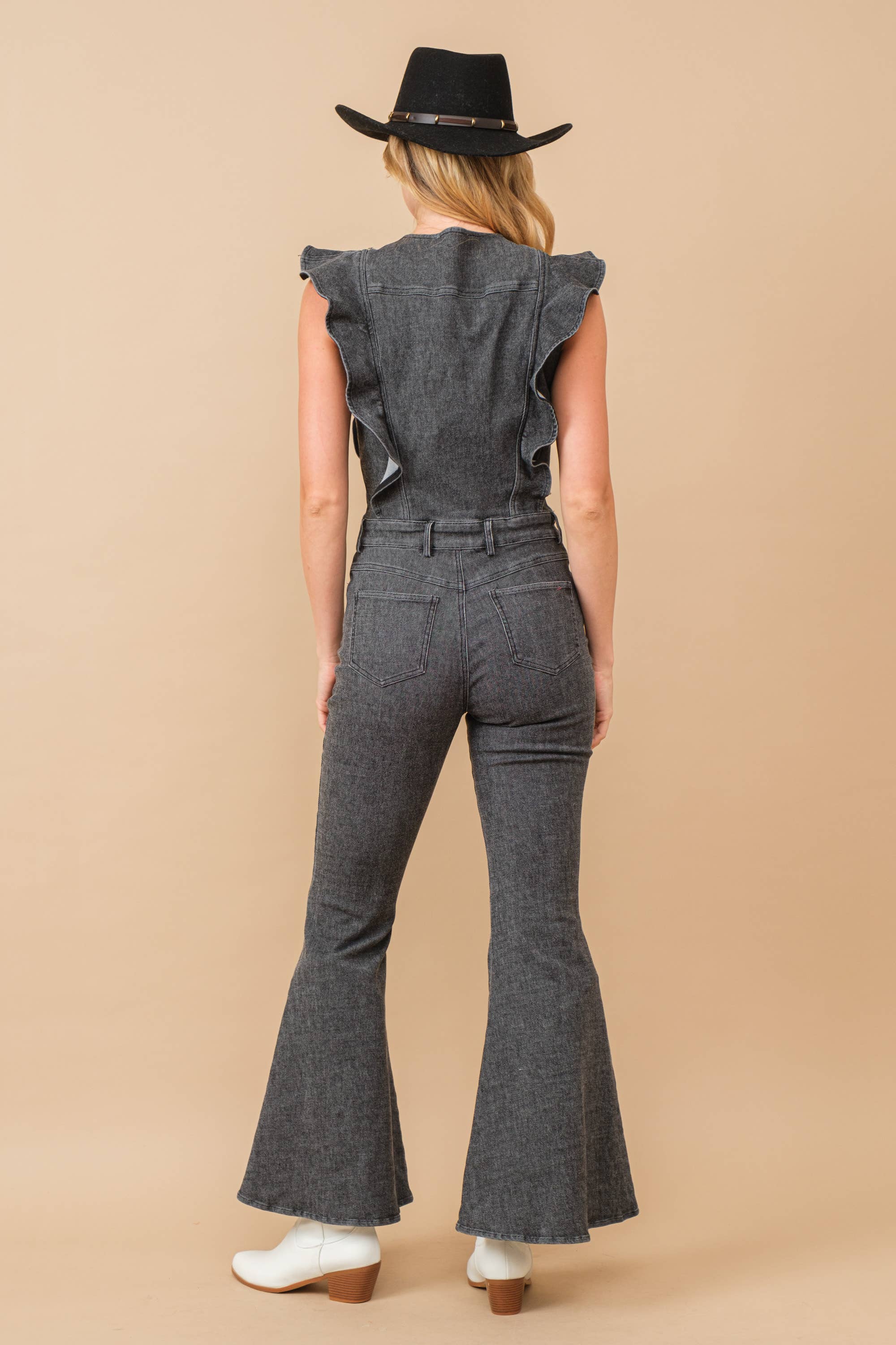 Blue B - Vendita all'ingrosso Tuta intera - Donna - 22646R - Tuta in denim SLV con bottoni e fondo a campana17