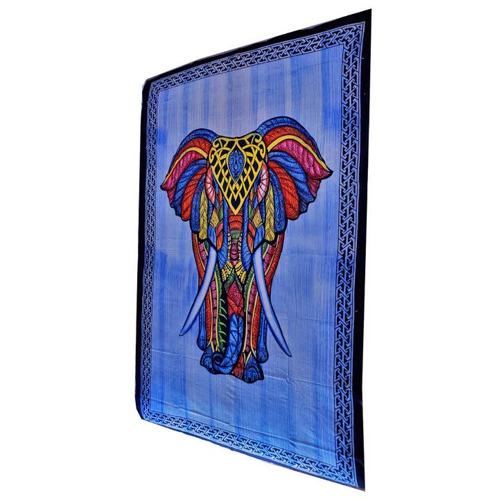 Arazzo artistico da appendere alla parete con elefante bohémien indiano per la vendita all'ingrosso da parte di Wild Lotus