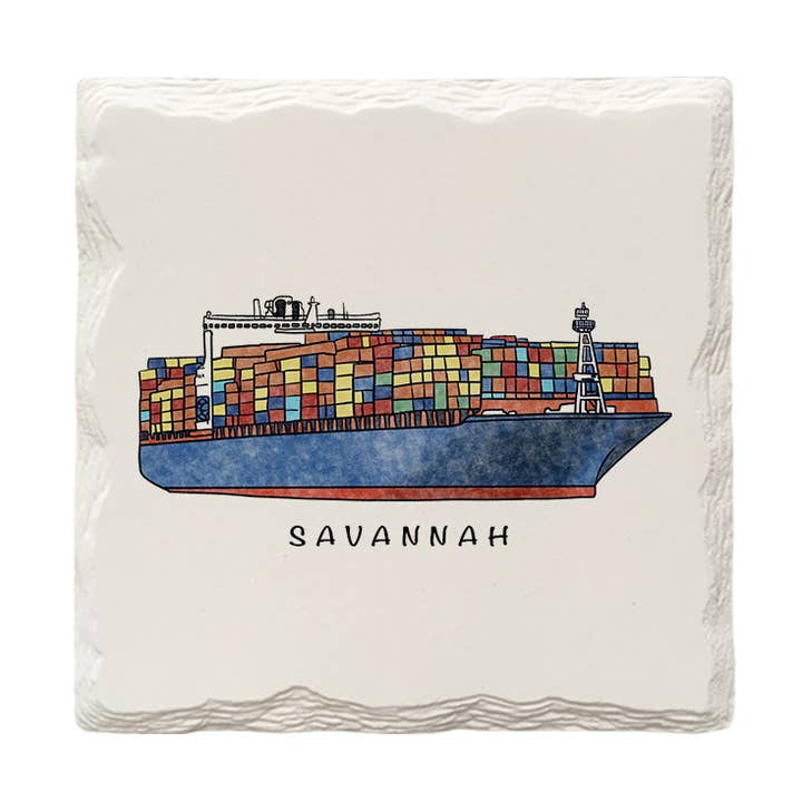 Customizable Container Ship | Hand-Drawn | Drink Coaster for wholesale by The Doodle Brand