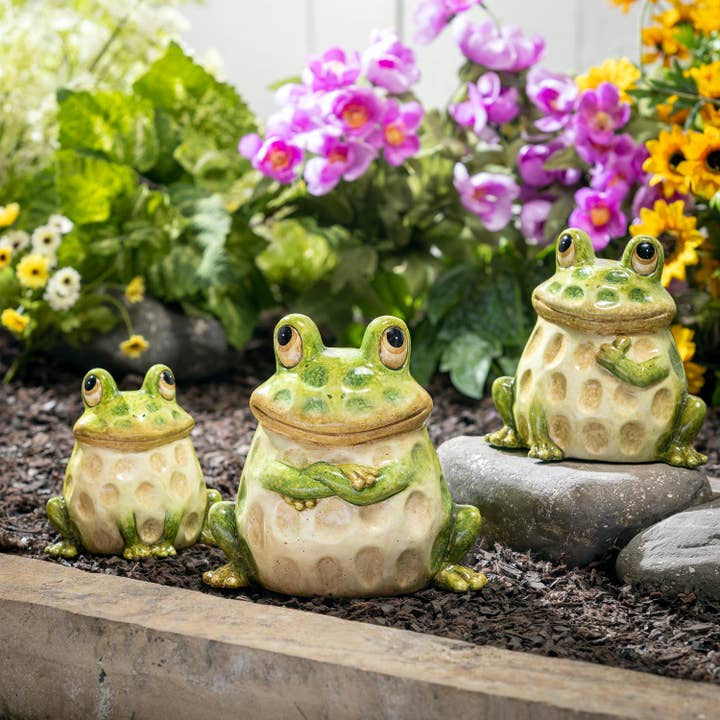 Ceramic Frog Family Statue, Set of 3, 7"H for wholesale by Evergreen Enterprises