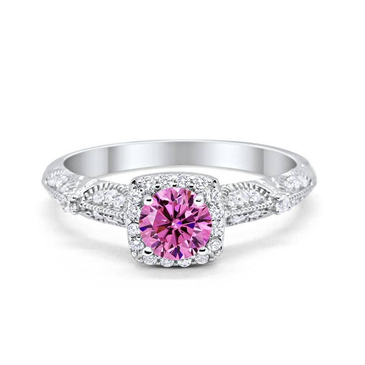Halo Engagement Bridal Ring Simulated Pink CZ for wholesale by Blue Apple Imports
