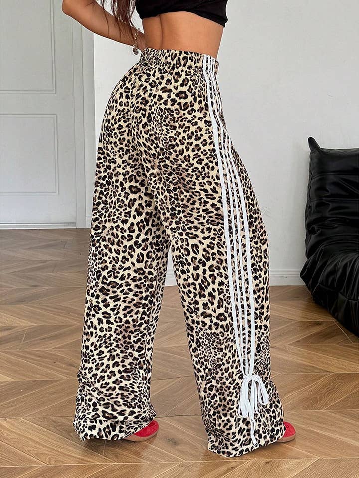 Rosa Clothing - Wholesale Pants - Women's - Cheetah print bow tie detail trousers