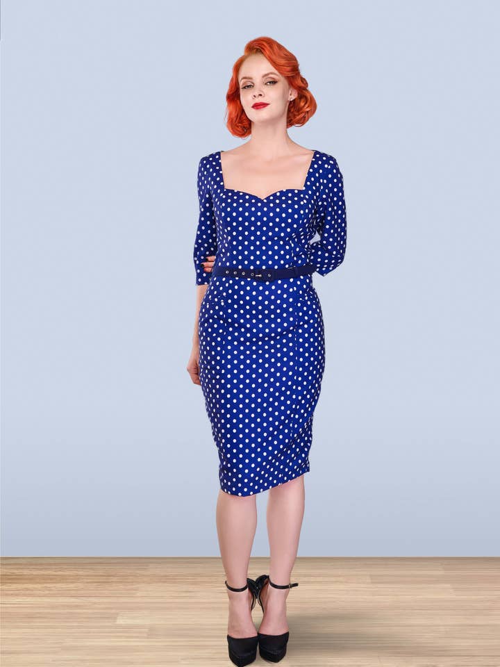 Patty Polka Pencil Dress Blue for wholesale by Lindy Bop / Econotrom S.L.