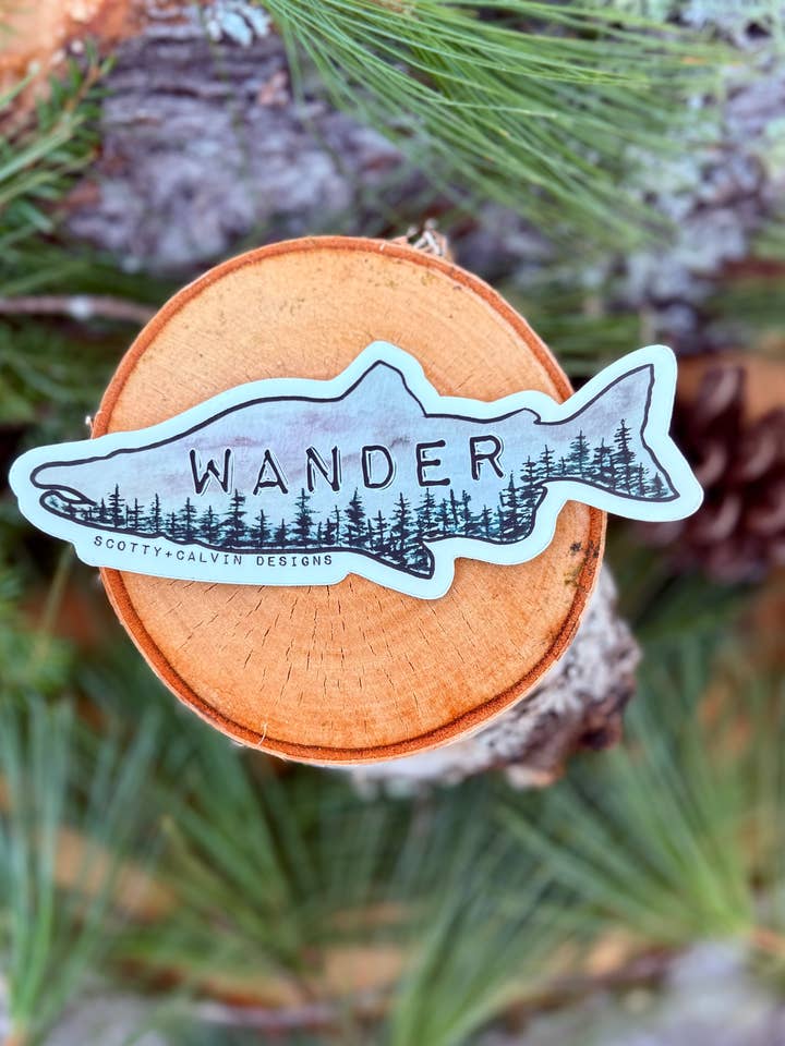 Wander Salmon Weatherproof Sticker for wholesale by Scotty + Calvin Designs