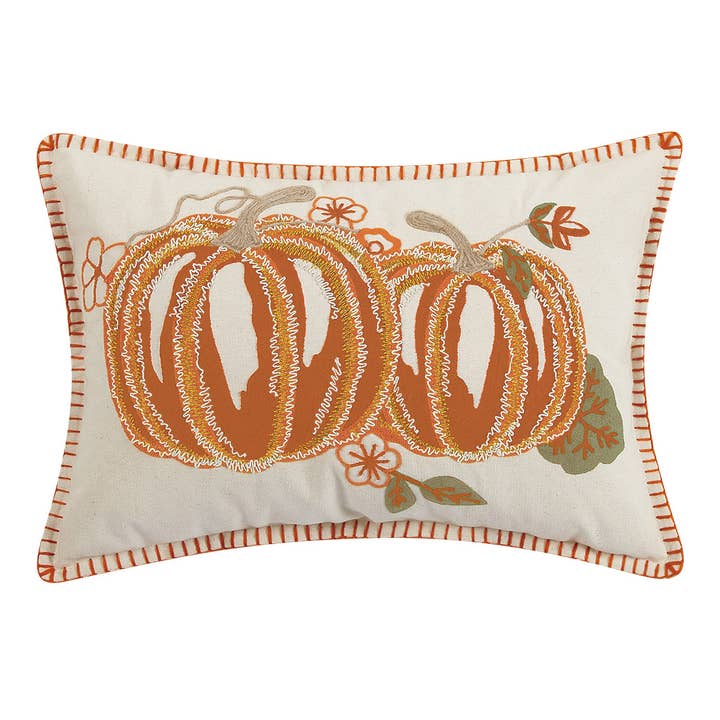 Peking Handicraft - Wholesale Throw/Decorative Pillow - Pumpkin Duo Embroidered Pillow