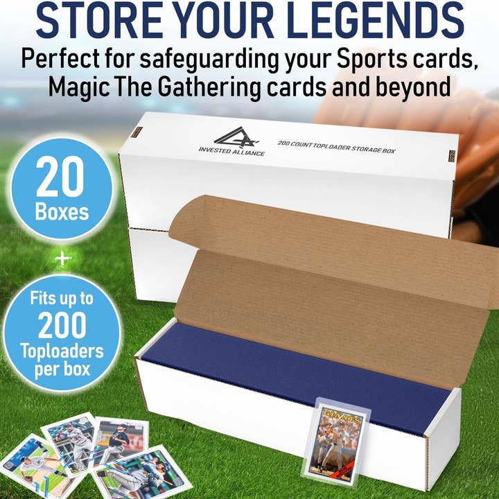 Invested Alliance LLC – Großhandel Vorratsbehälter – Premium Aufbewahrungsboxen aus Karton für Toploader – 20er Pack1