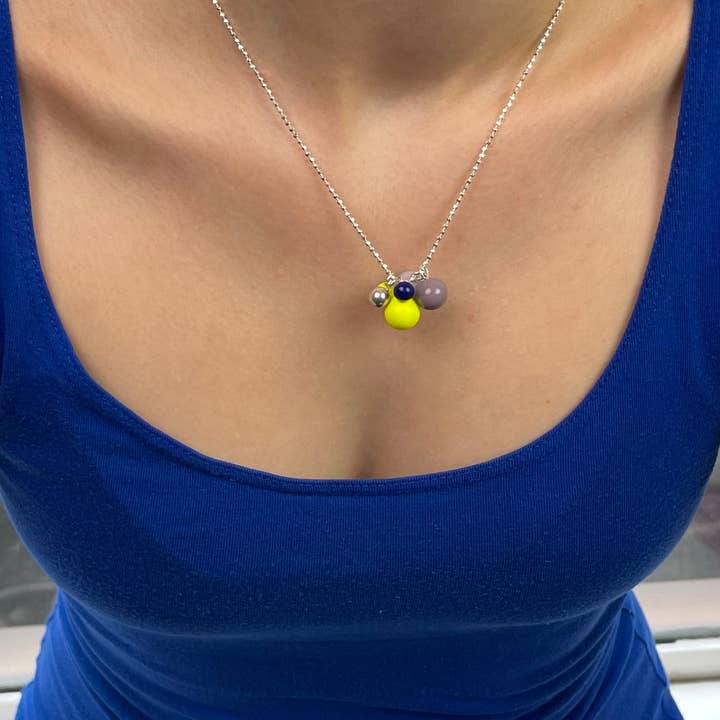 BaBa Jewellery for happiness - Wholesale Pendant/Charm Necklace - Silver necklace with 6 pendants "YELLOW"1