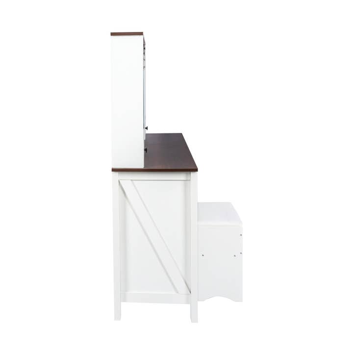 White Walnut Farmhouse Makeup Vanity with Mirror and Lights, 41.73" Wide Vanity Desk, Vanity Table with 4 Drawers and 1 Cabinet, 3 Color Modes, Dressing Table for Bedroom for wholesale on Faire