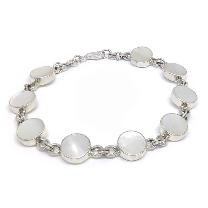 Bracelet à maillons en argent sterling orné de cercles en nacre pour la vente par SITA