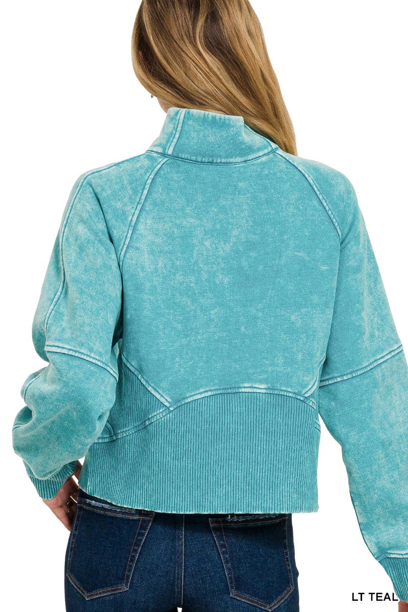 Vanilla Monkey – Sweatshirt - Mulher por atacado – Pulôver de lã com meio zíper lavado com ácido e bolso canguru8