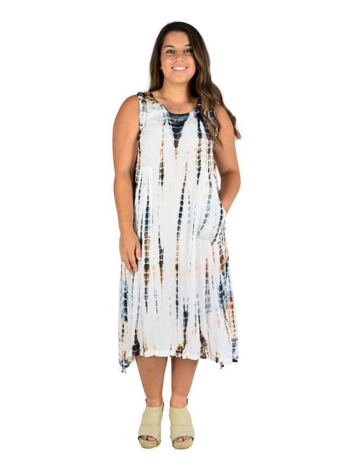 Island Style Clothing Co by Akamai Distribution Ltd - Wholesale Dress - Women's - Antigua Dress - Tie Dye - Taupe and White