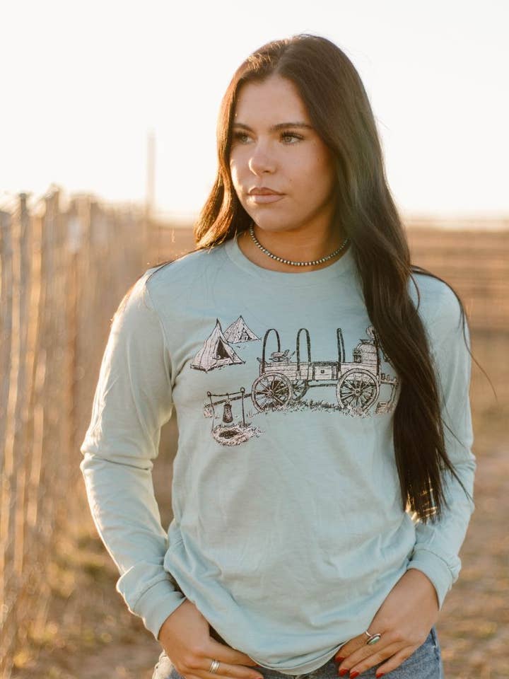 T-shirt a maniche lunghe Country Blu per la vendita all'ingrosso da parte di Sterling Kreek