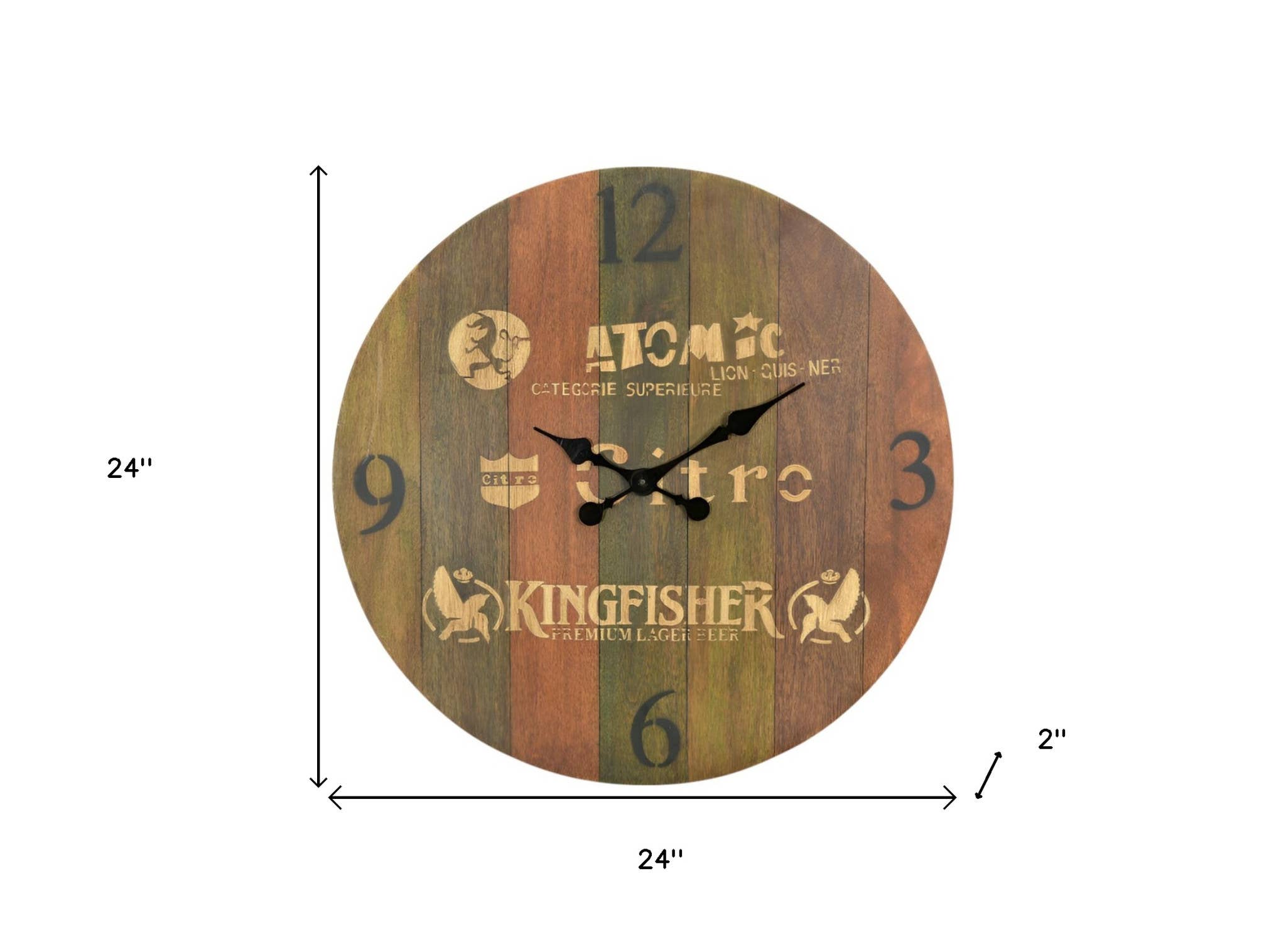 HomeRoots - Wholesale Wall Clock - 24" Brown Solid Wood Silent Analog Round Wall Clock2