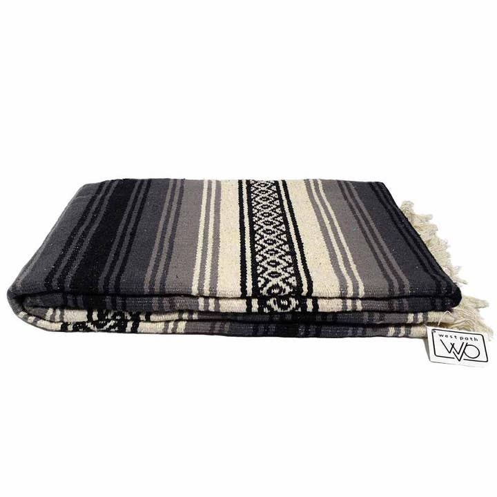 West Path - Vendita all'ingrosso Plaid - Coperta messicana in lana - nera, grigia e bianca