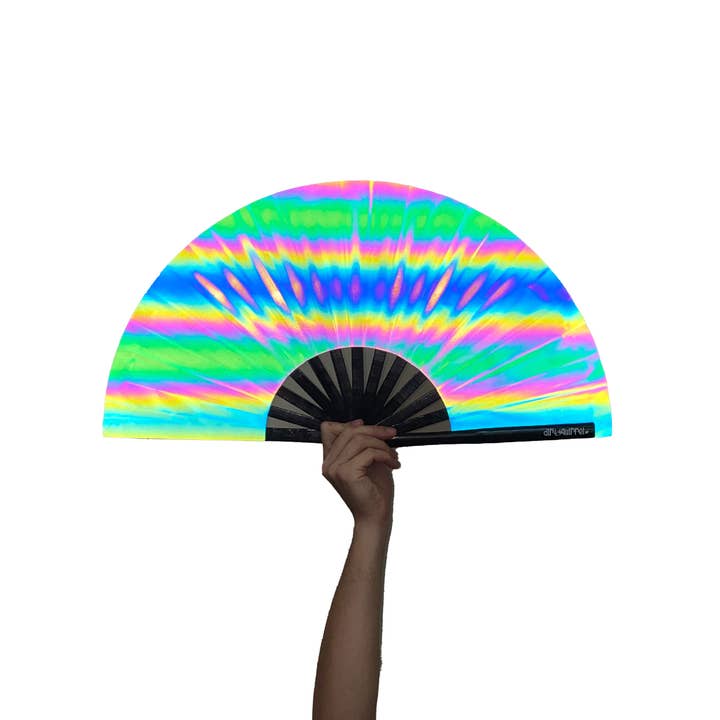 Dirt Squirrel Apparel - Wholesale Handheld Folding Fan - Reflective Rainbow Fan
