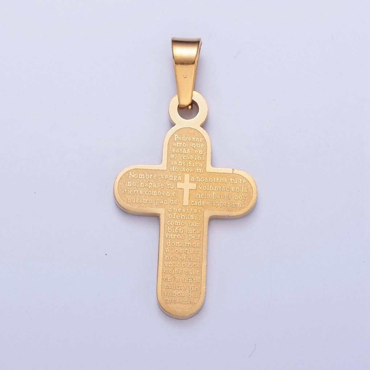 Aim Eternal - Wholesale Individual Charm/Pendant - Stainless Steel Religious Cross, The Lord's Prayer (in Spanish) Engraved, I-436 I-4370