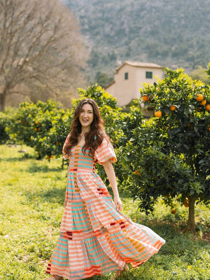 Sunshine Tienda - Wholesale Dress - Women's - Apricot Colorful Stripe Tula Dress