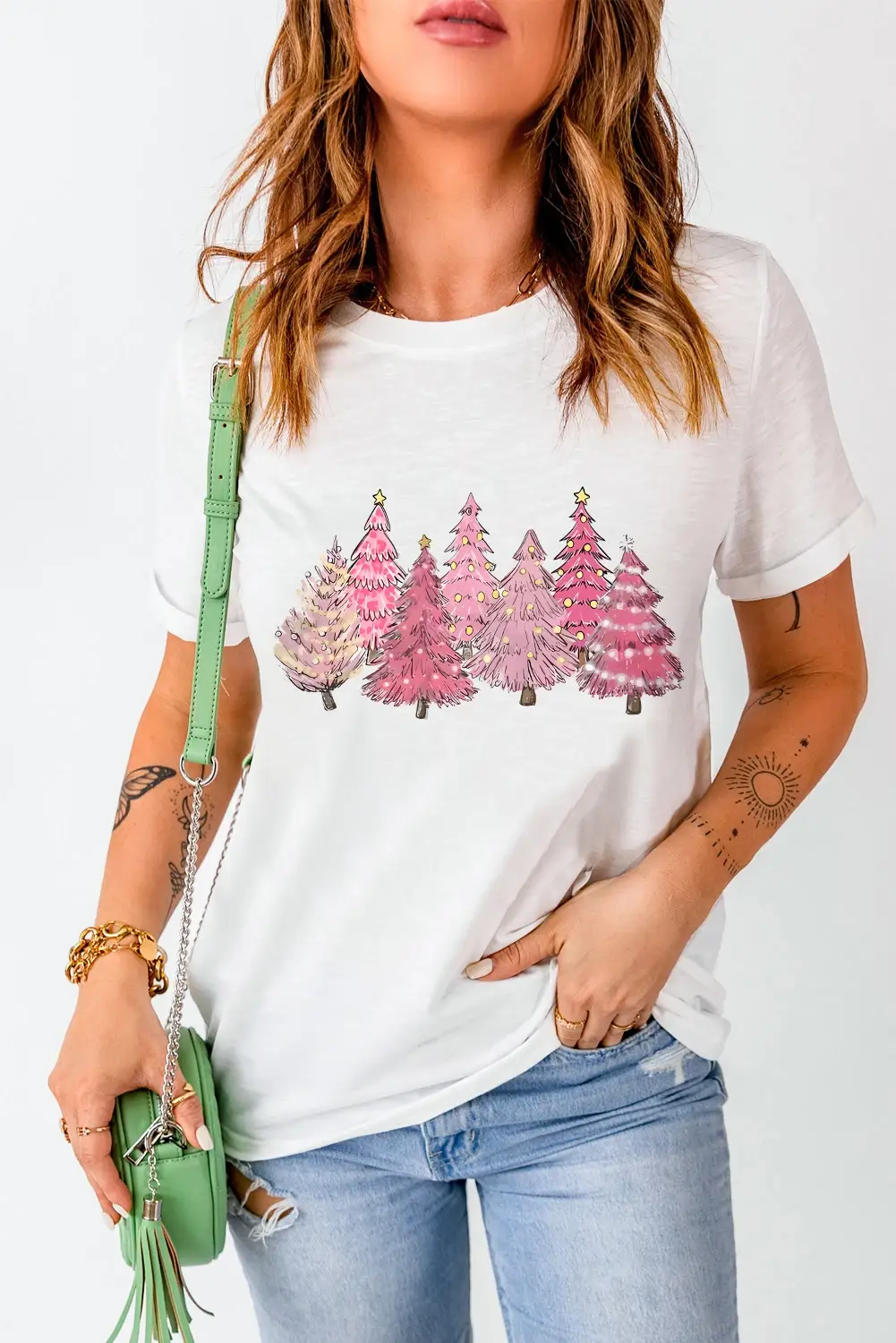 White Lighting Christmas Trees Fashion Graphic Tee for wholesale on Faire2