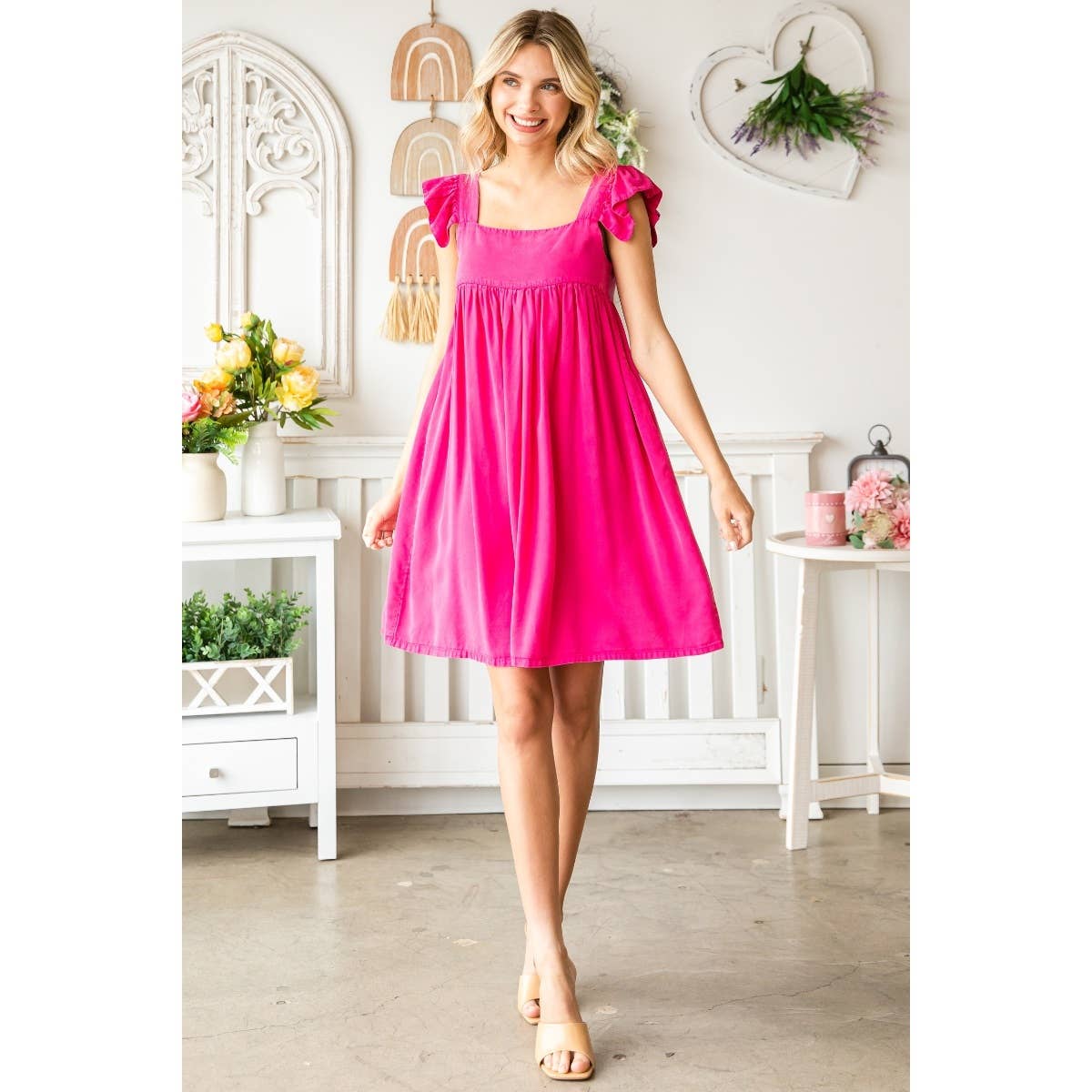 Veveret – Großhandel Kleid – Damen – Minikleid mit Rüschenriemen und Knöpfen auf der Rückseite 13