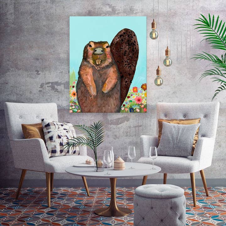Beaver With Gold Tooth Canvas Wall Art for wholesale by GreenBox Art