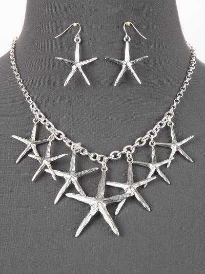 0011 PREMIERE – Großhandel Schmucksets – FR5399 Metall-Halsketten-Set „Bold Seestern“0