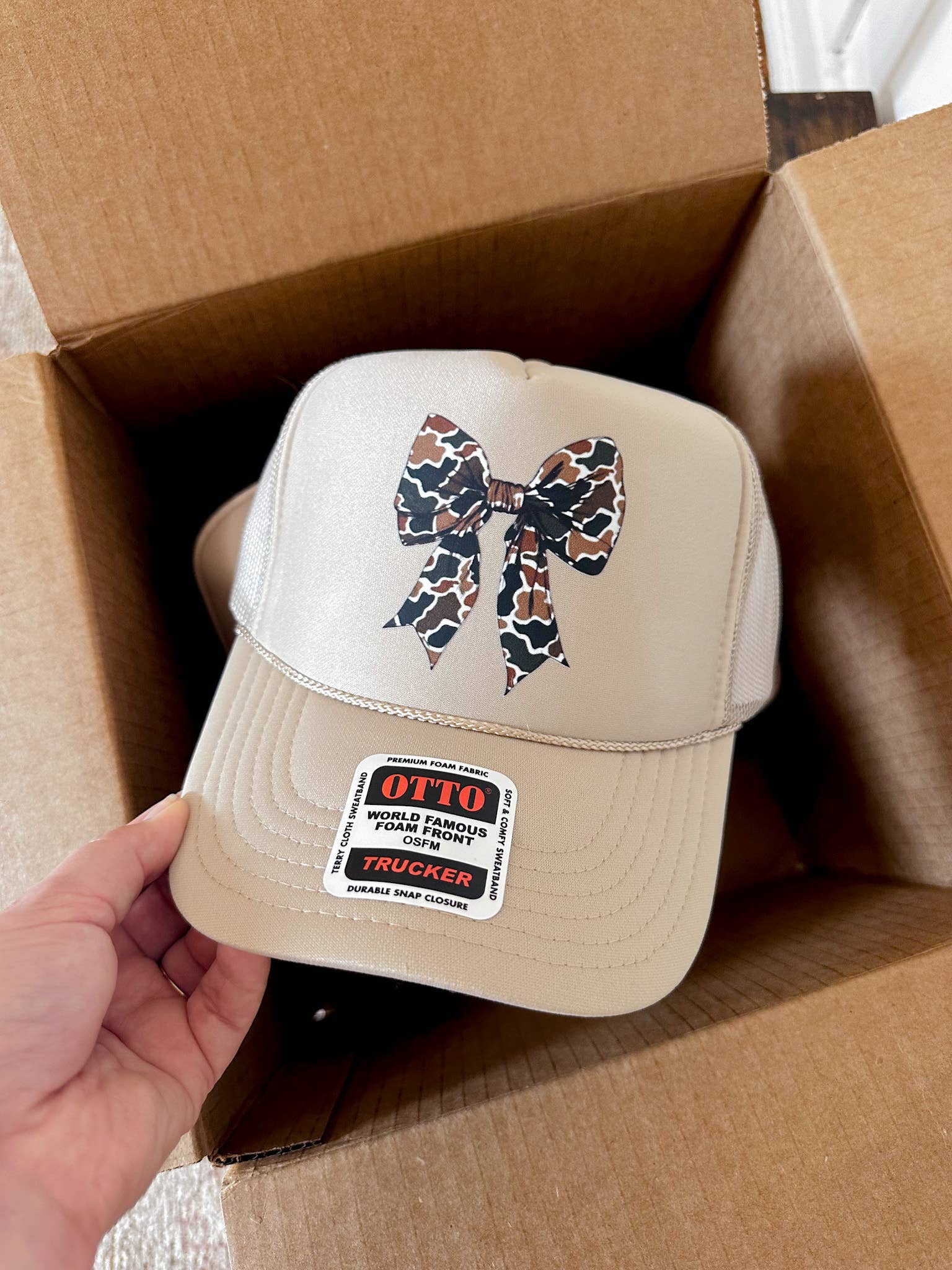 Hartland Goods – wholesale Trucker hat – Women’s – Camo Bow Trucker Hat0