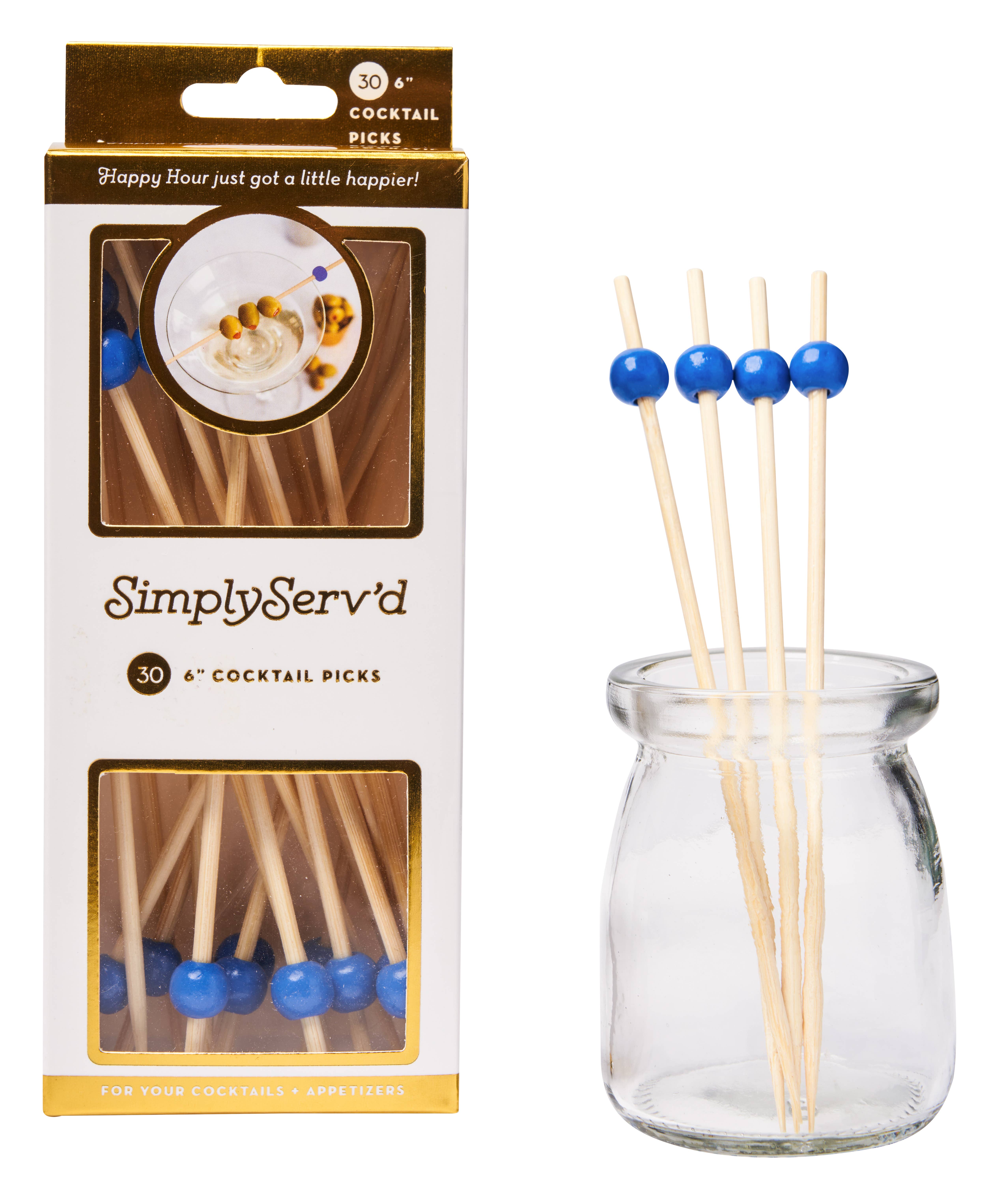 Sophistiplate – wholesale Cocktail pick – Party Pick Fancy Bamboo Toothpick Large 6" Blue Ball 30pk
