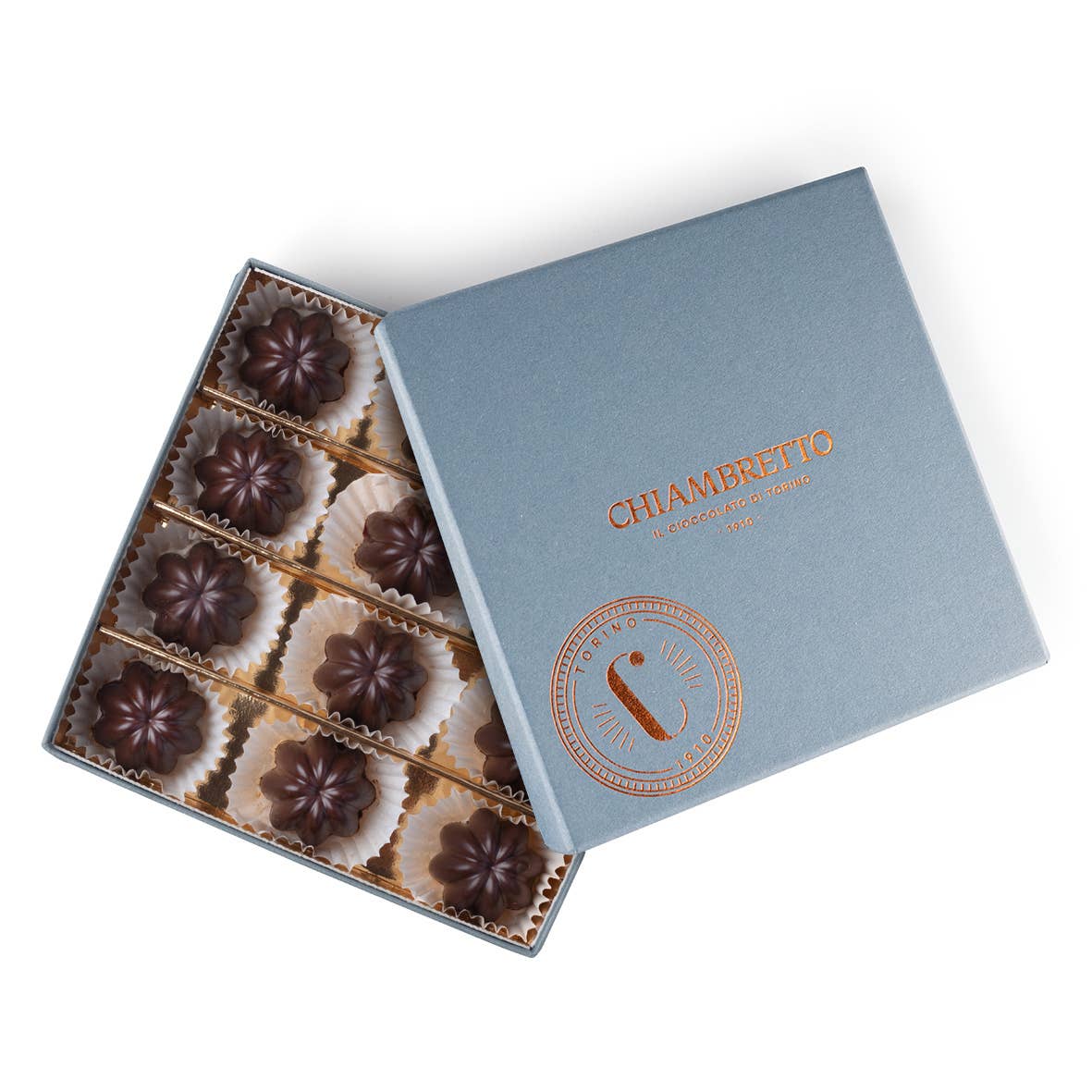 CIOCCOLATO CHIAMBRETTO 1910 - IL CIOCCOLATO DI TORINO - Venta al por mayor Caja de bombones - Bonèt praliné - Chiambrettino® - en caja de regalo0