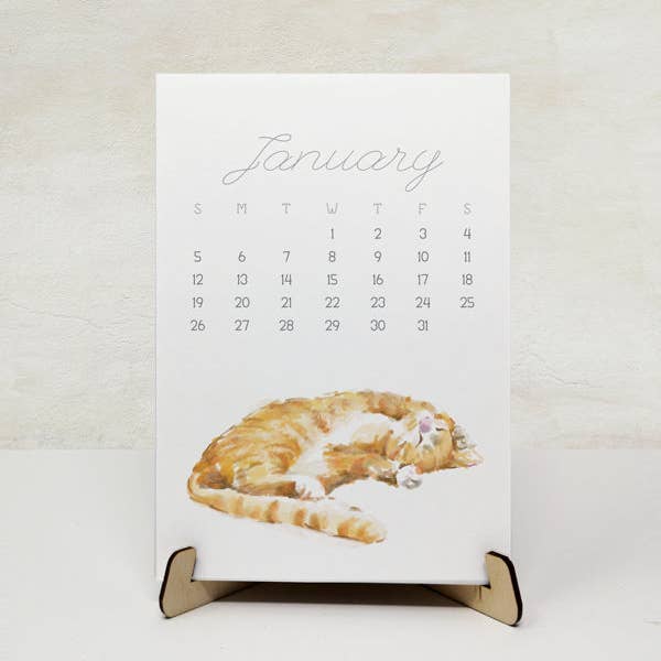 2025 Desk Calendar: Cat Watercolor Art for wholesale by Triple Studio
