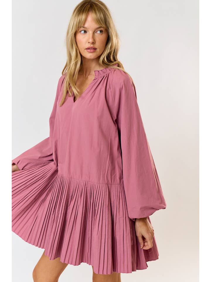 MAUVE ILD4773 PUFF LONG SLEEVE DRESS WITH BOTTOM PLEAT for wholesale on Faire