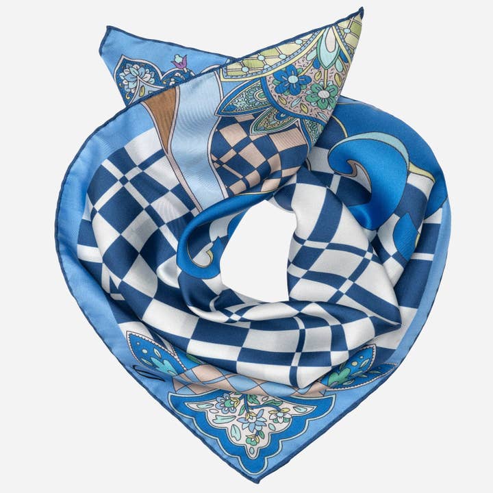 Dama - Silk Bandana - Blue for wholesale by Elizabetta Made in Italy USA