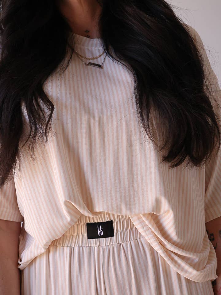 Forever French Baby - Wholesale Lounge Set - Women's - Women's Boxy Tee Lounge Set | Sadie Stripe1