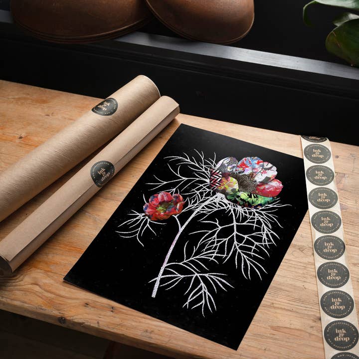 Ink & Drop - Vendita all'ingrosso Stampa artistica - Stampa botanica 6 rosa nera