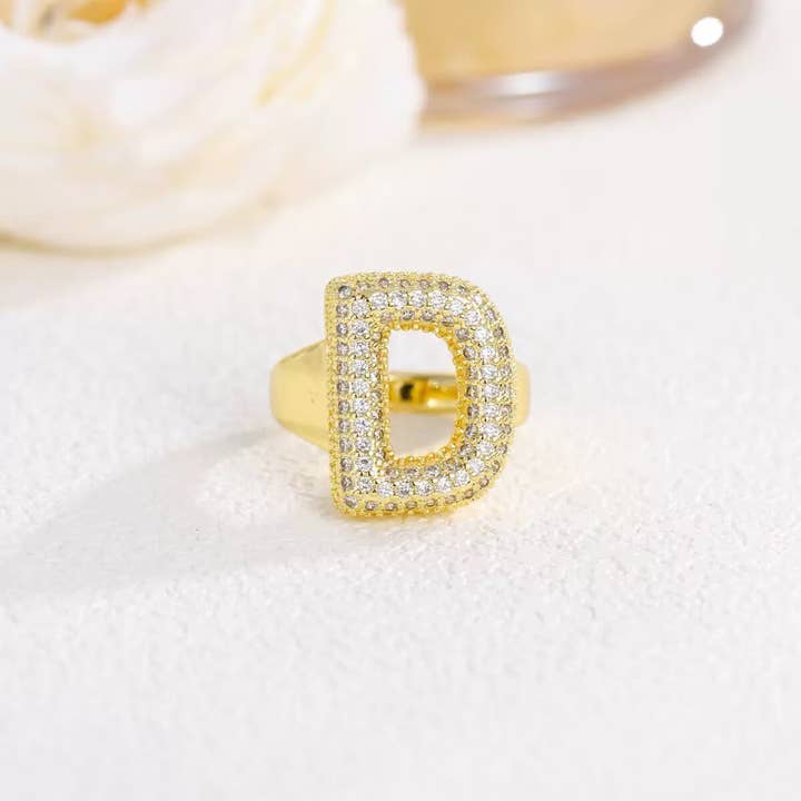 Ole - Wholesale Cocktail/Statement Ring - 18K Gold Plated Alphabet Cubic Zirconia Ring R27443