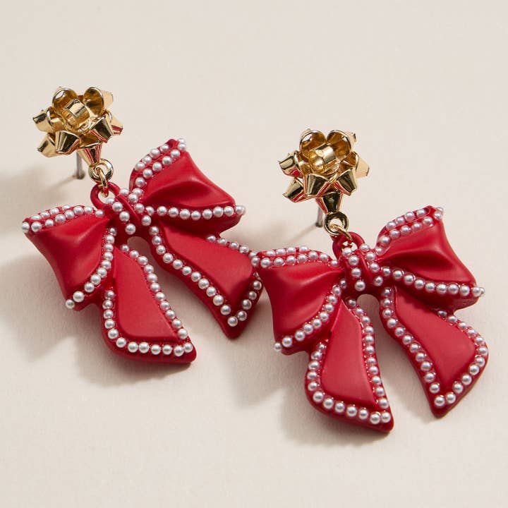 Frem - Wholesale Dangle Earrings - Christmas Bow Enamel Dangling Earrings2