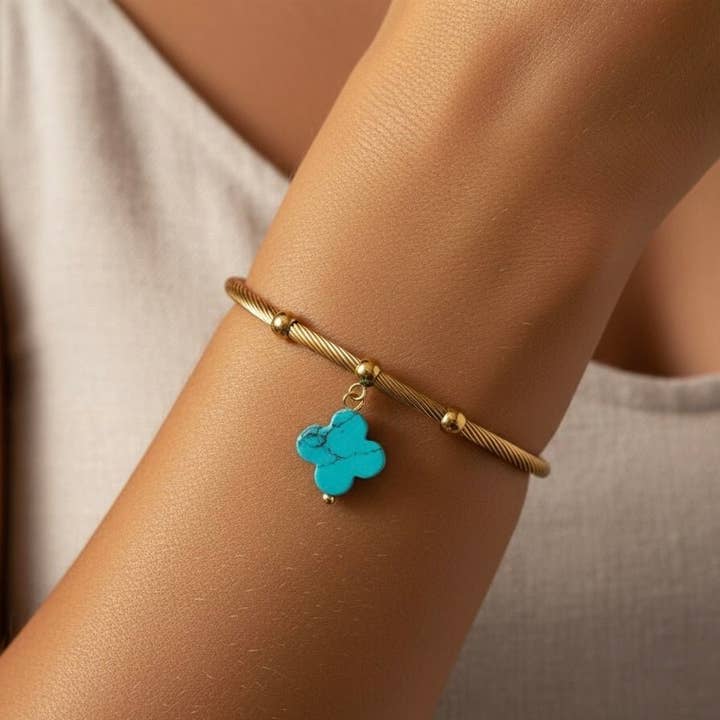 TURQUOISE CLOVER Starres Armband mit Kleeblatt für den Großhandel von DUESTELLE ITALIA