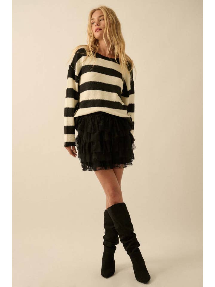 Promesa USA - Wholesale Knit Sweater - Women's - Textured Striped Knit Rolled-Edge Sweater9