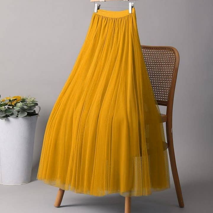 ACCITY - Wholesale Skirt - Women's - SOLID COLOR ELASTIC-WAIST MESH TULLE A-LINE SKIRT_CWBLS037221