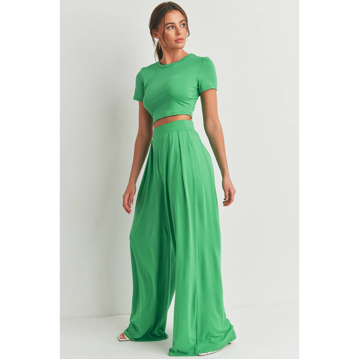 Peace Love Line - Vente Ensemble haut et pantalon (PAS d'intérieur) - Femme - Ensemble haut court et pantalon palazzo à jambes larges5