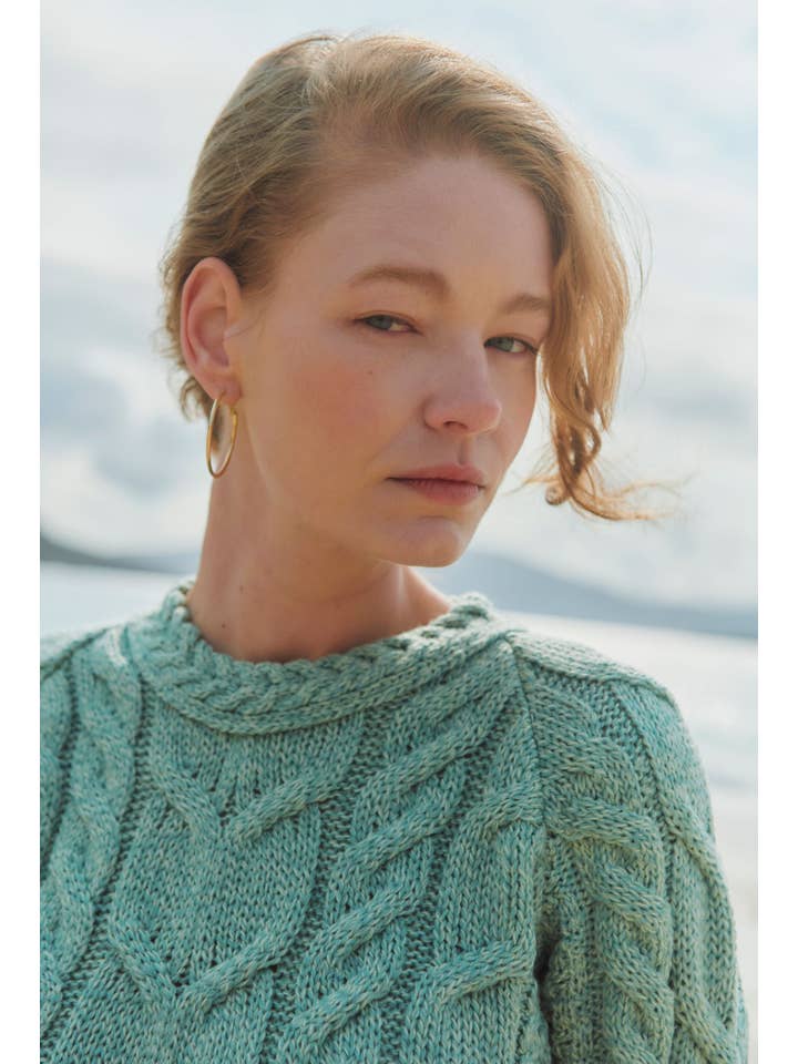 Aran Woollen Mills - Wholesale Knit Sweater - Women's - Listowel Ladies Aran Cabled Sweater - Mint1