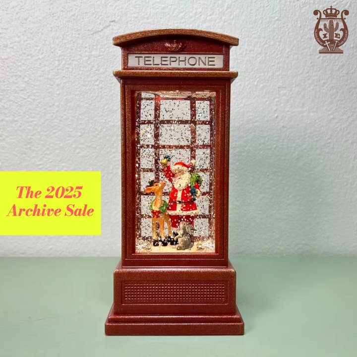 7.85” B/O Lighted Santa Phone Booth Lantern Glitter Globe for wholesale by IEGIFT