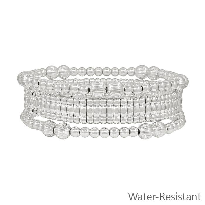 Ensemble de 3 bracelets extensibles en perles d'argent avec style de bracelet de montre résistant à l'eau pour la vente par What's Hot