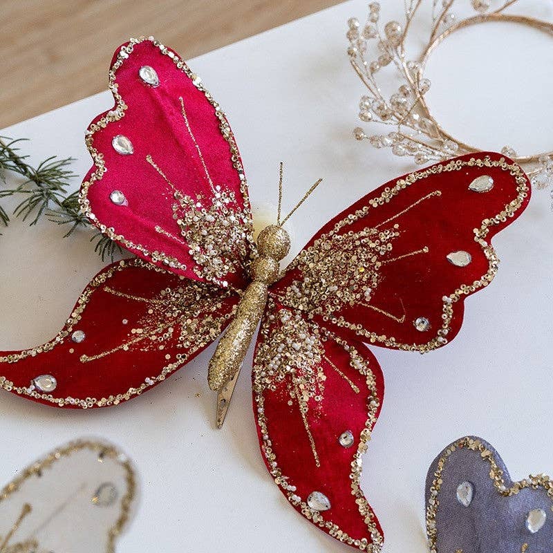 UZ Wholesale Store - Wholesale Ornament - High-End Fabric Glitter Butterfly Christmas Tree Ornament0