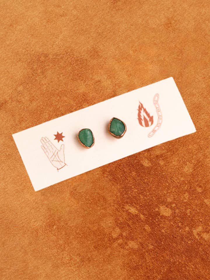 Aventurine Crystal Stud Earrings | Copper + Sterling Silver for wholesale by The Cyprus Cabinet
