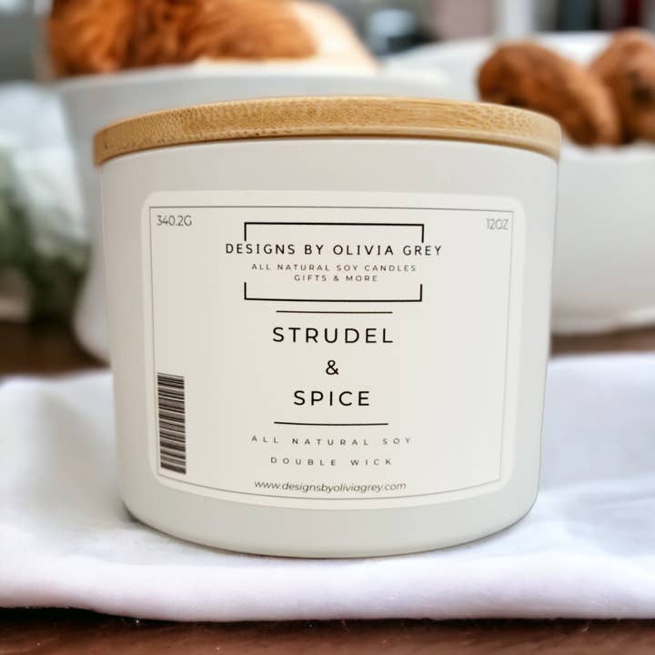 Designs By Olivia Grey | All Natural Soy Candles - Wholesale Jar/Filled Candle - Strudel & Spice Natural Soy Candle | Non Toxic Candle3