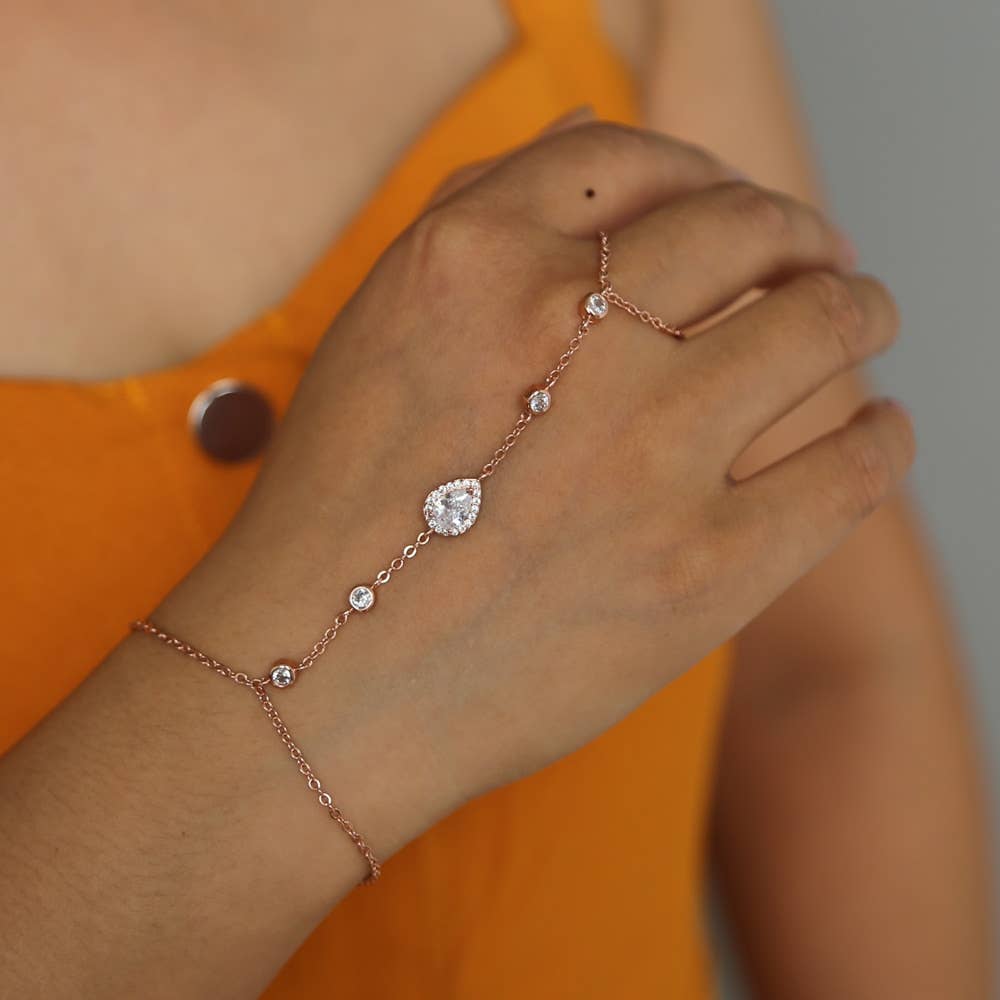 HoopLa - Vente Parures de bijoux - Chaîne de main en argent sterling avec bague et bracelet à cristaux6