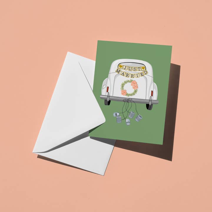 Carte de voeux de mariage Just Married pour la vente par Hi From Studio