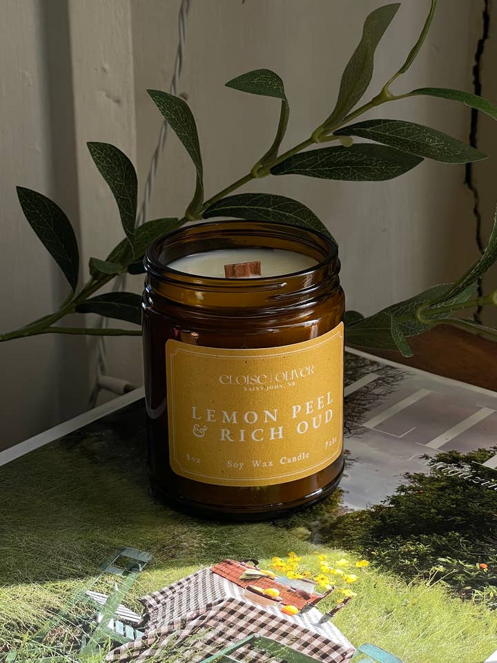 8oz Lemon Peel and Rich Oud Scented Candle for wholesale by Eloise and Oliver
