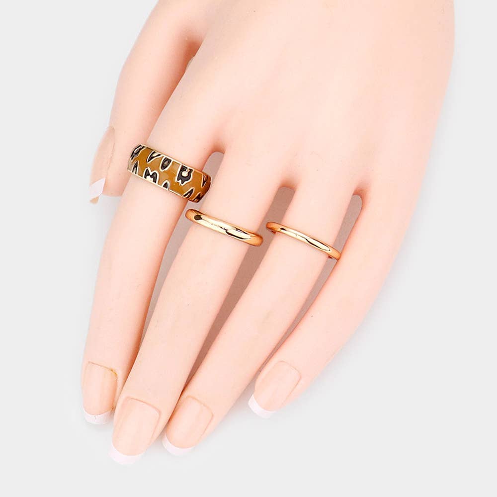 Sensibling Corp. - Vente Anneau/bague à empiler - Lot de 3 bagues en métal à motif émaillé guépard/léopard.5